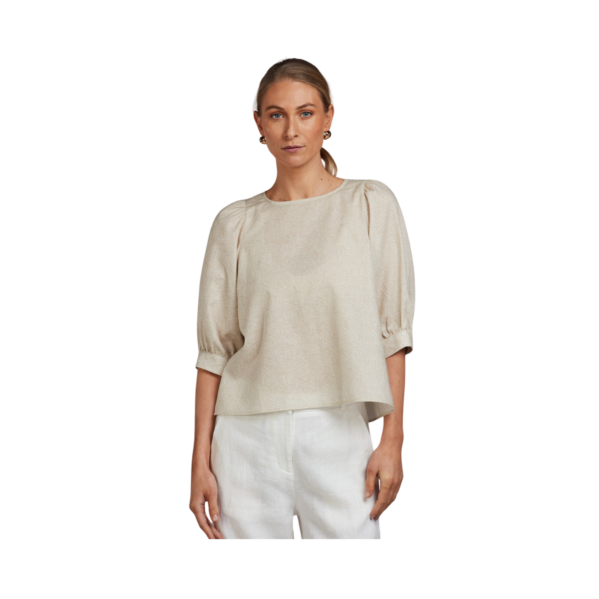 Carmen Blouse Puff Sleeve - Beige pattern