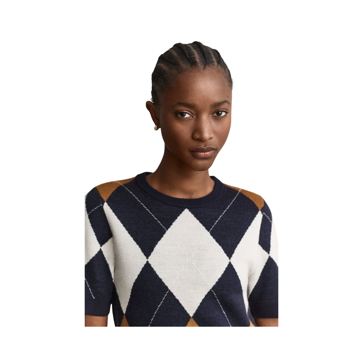 Wool Argyle C-Neck SS - Evening Blue