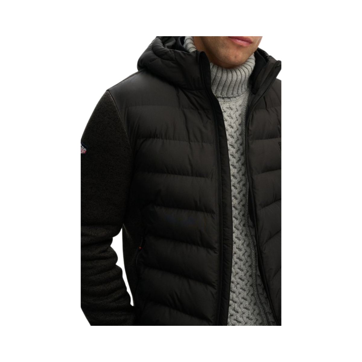 Hooded Storm Knit Hybrid Jacket - AZB Black Marl