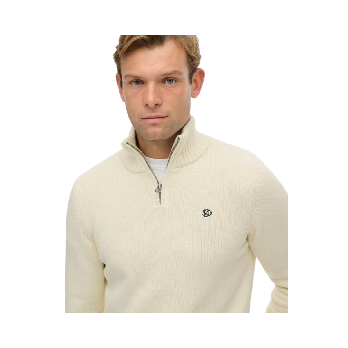 Cotton Half Zip Knit - Cream