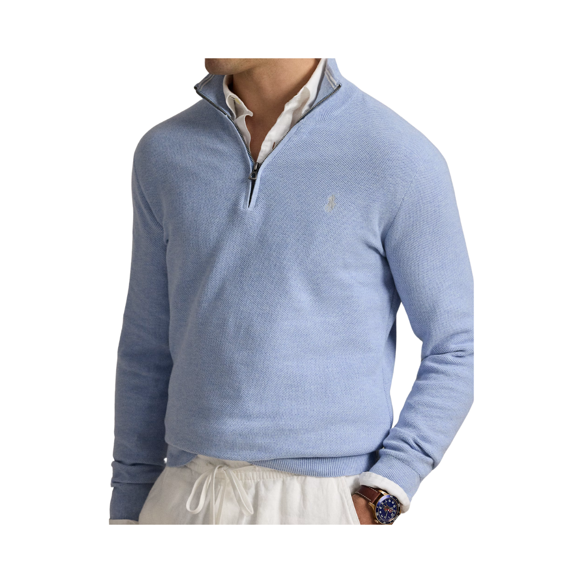 Knit Cotton Quarter-Zip Sweater - Blue Hyacinth Hthr