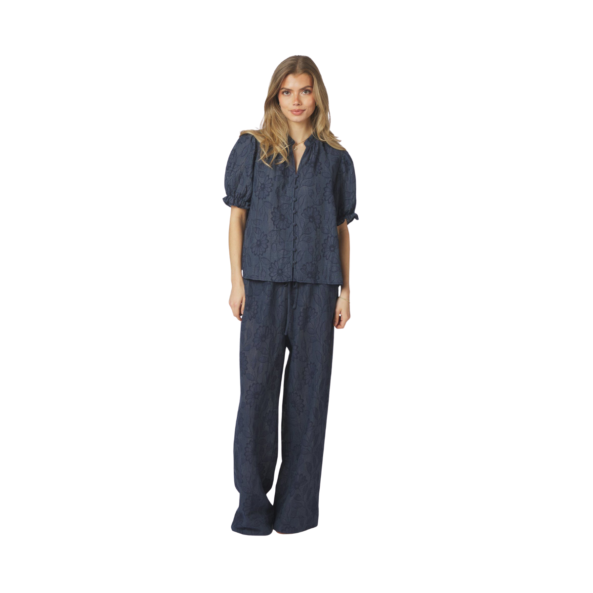 Heifa Flower Stripe Pants - Dark Blue