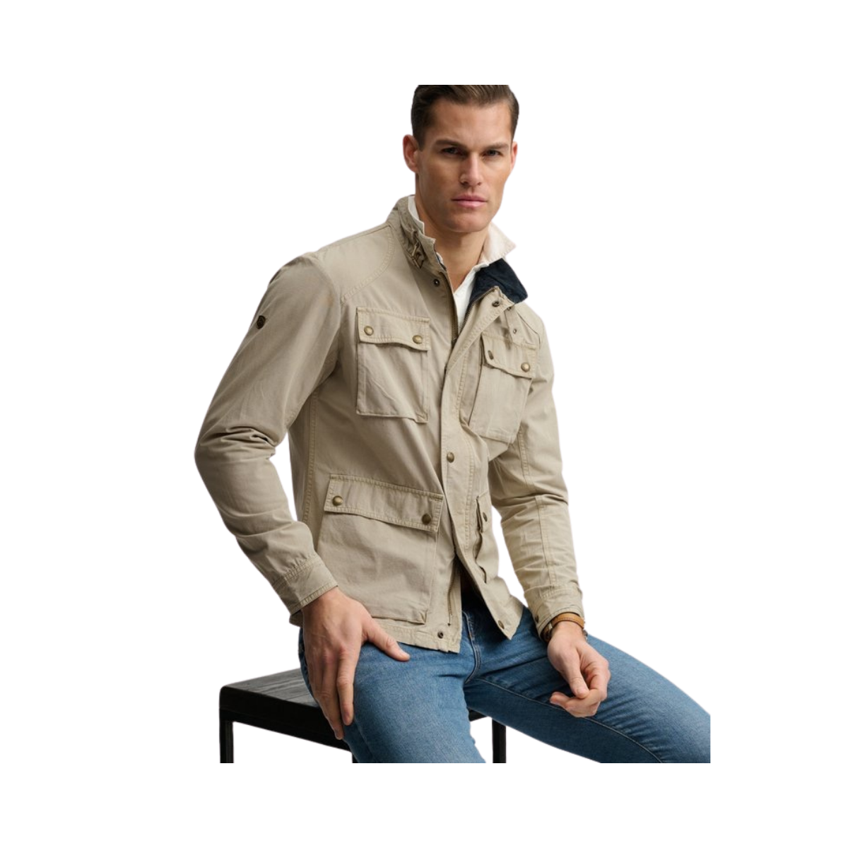 Merchant Ripstop Racer Jacket - Stonewash Taupe Brown
