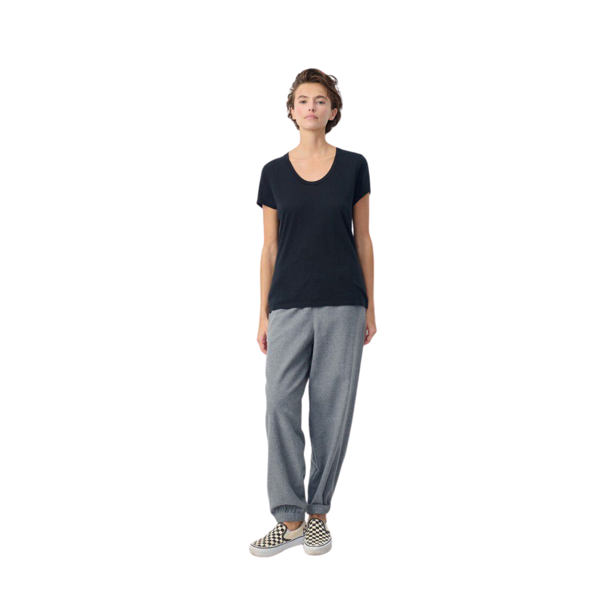 T-Shirt Droit Mc Col U - Noir