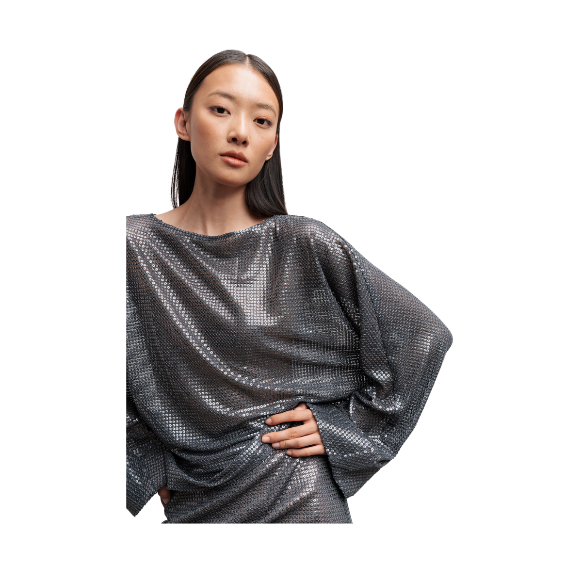 Nina Sequin Blouse - Grey