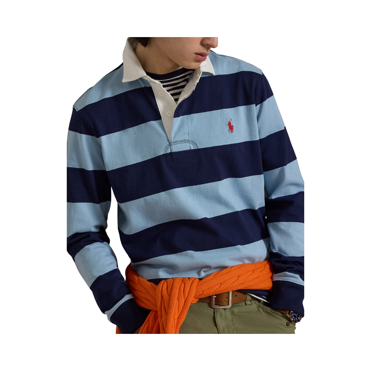 Classic Striped Rugger - Powder Blue/Newport Navy