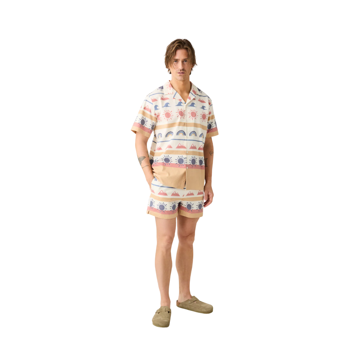 Box Fit Short Sleeved Seersucker Shirt - Multi Color Aop
