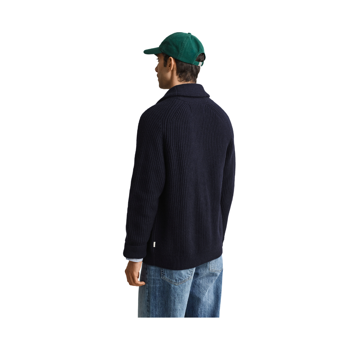 Ribbed Wool Blend Shawl Cardigan - Evening Blue