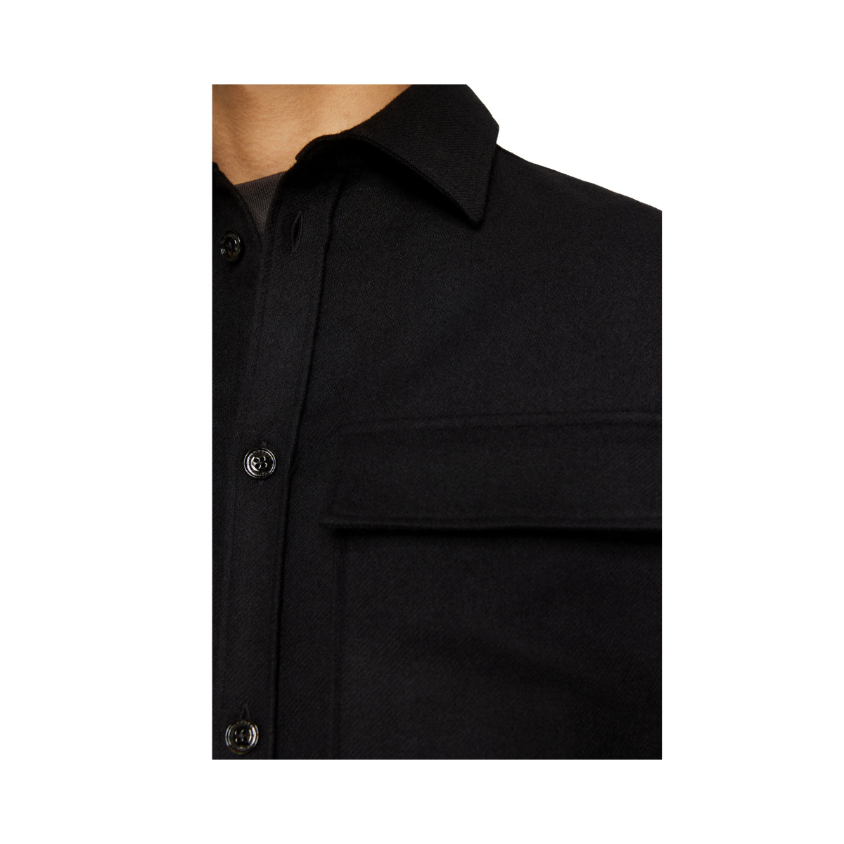 Flat Wool Overshirt - Black