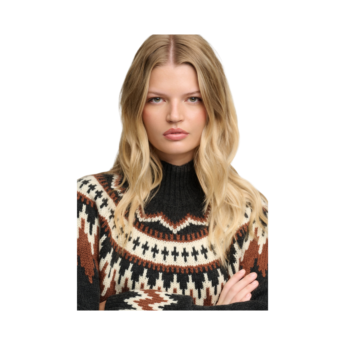 Fairisle High Neck Jumper - 04Q Charcoal Marl
