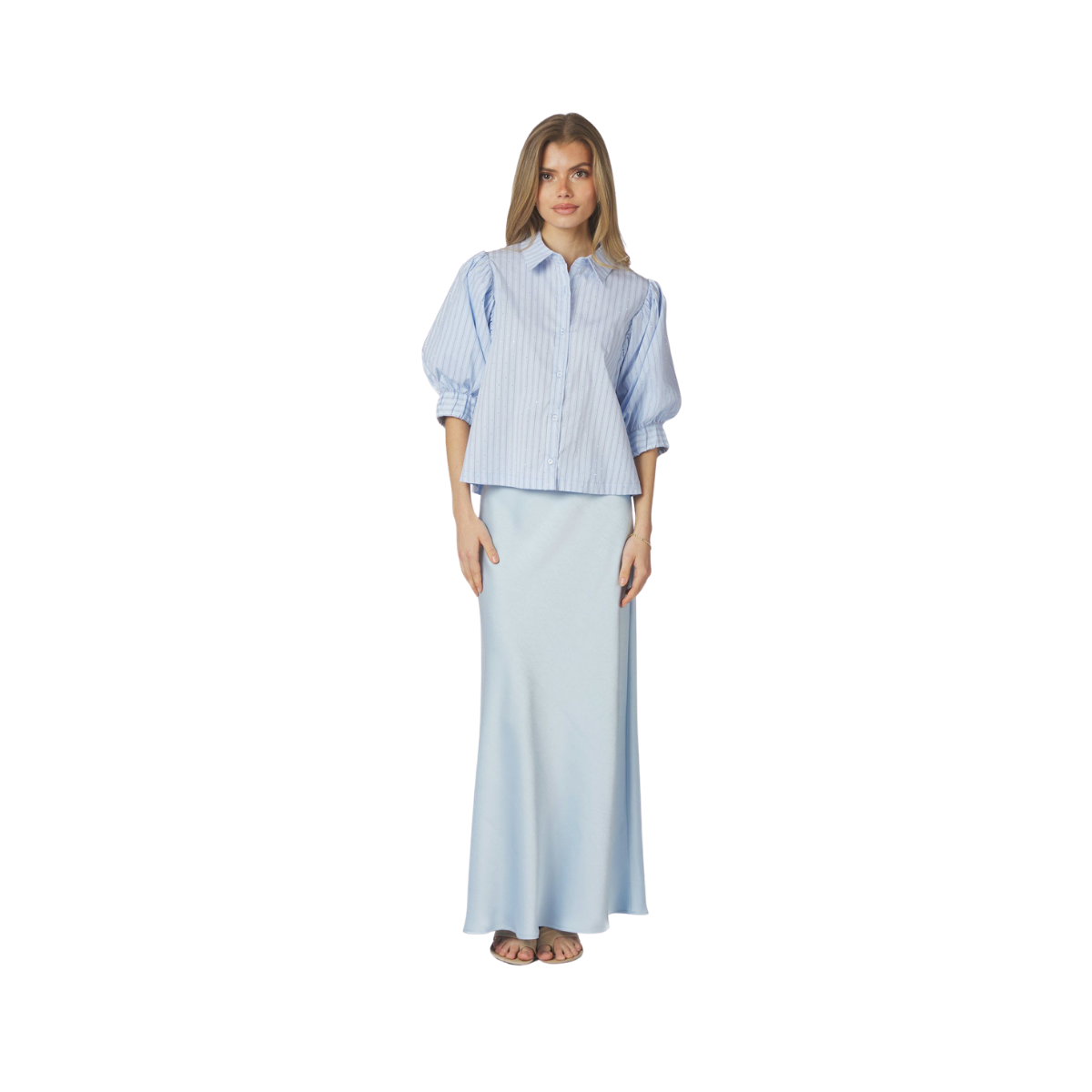 Etta Stripe Stone Shirt - Light Blue