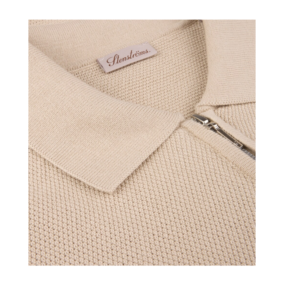 Polo Shirt Knitted Zip Texture Organic Cotton - Light beige