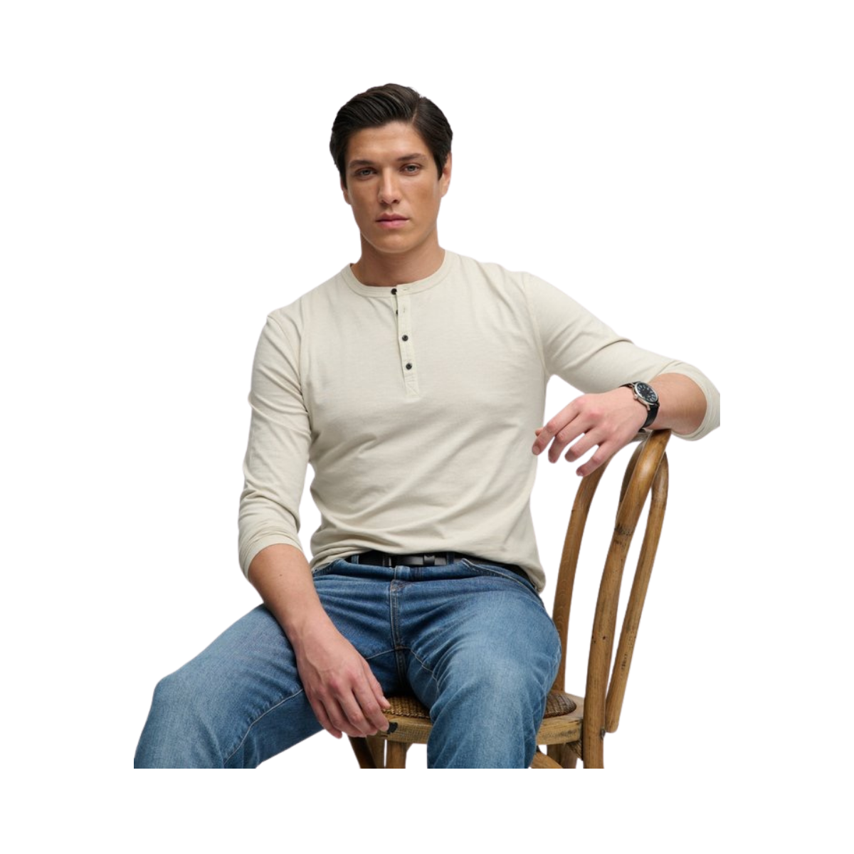 Slub LS Jersey Grandad Top - Rainy Day Grey