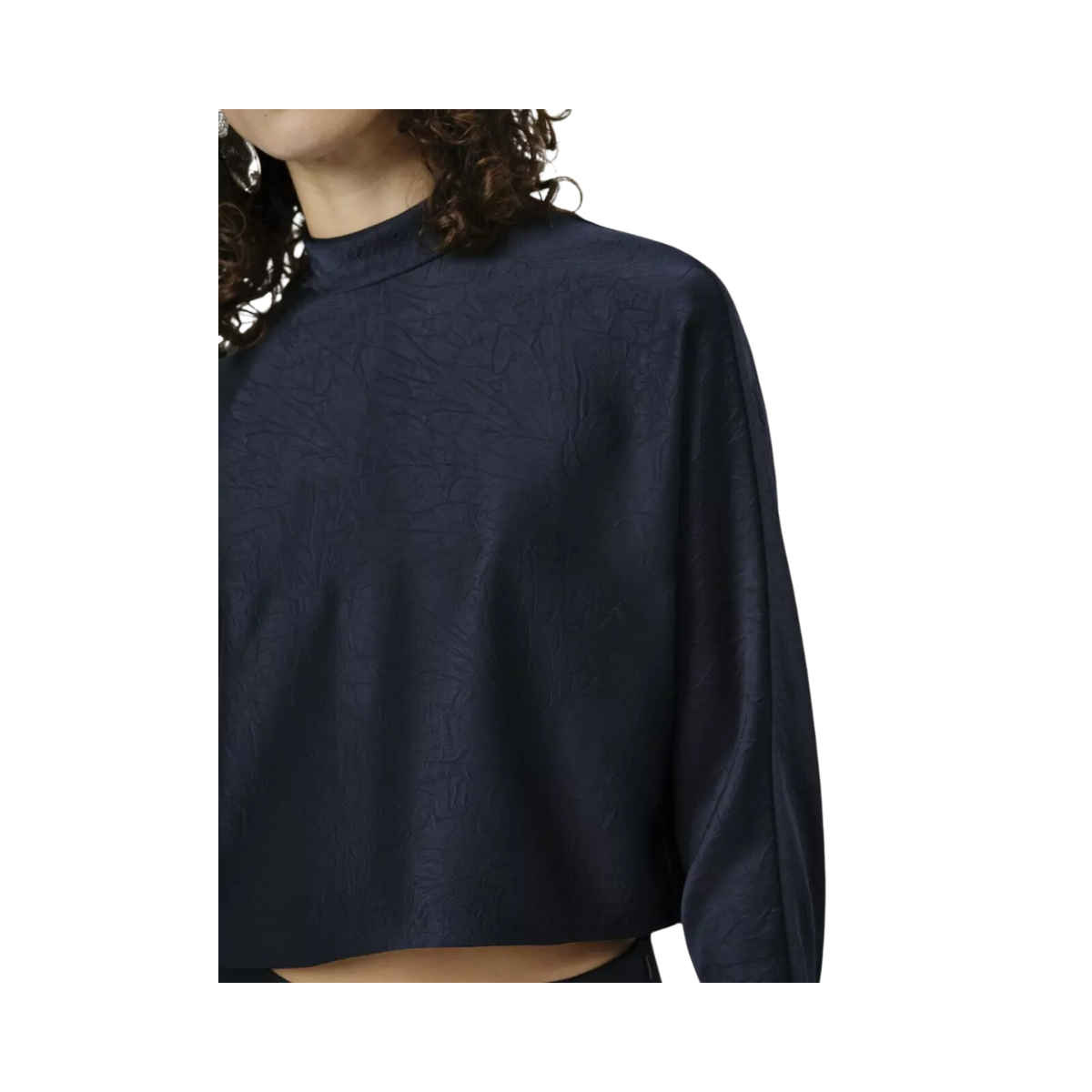 Sally Creased Satin Top - Navy