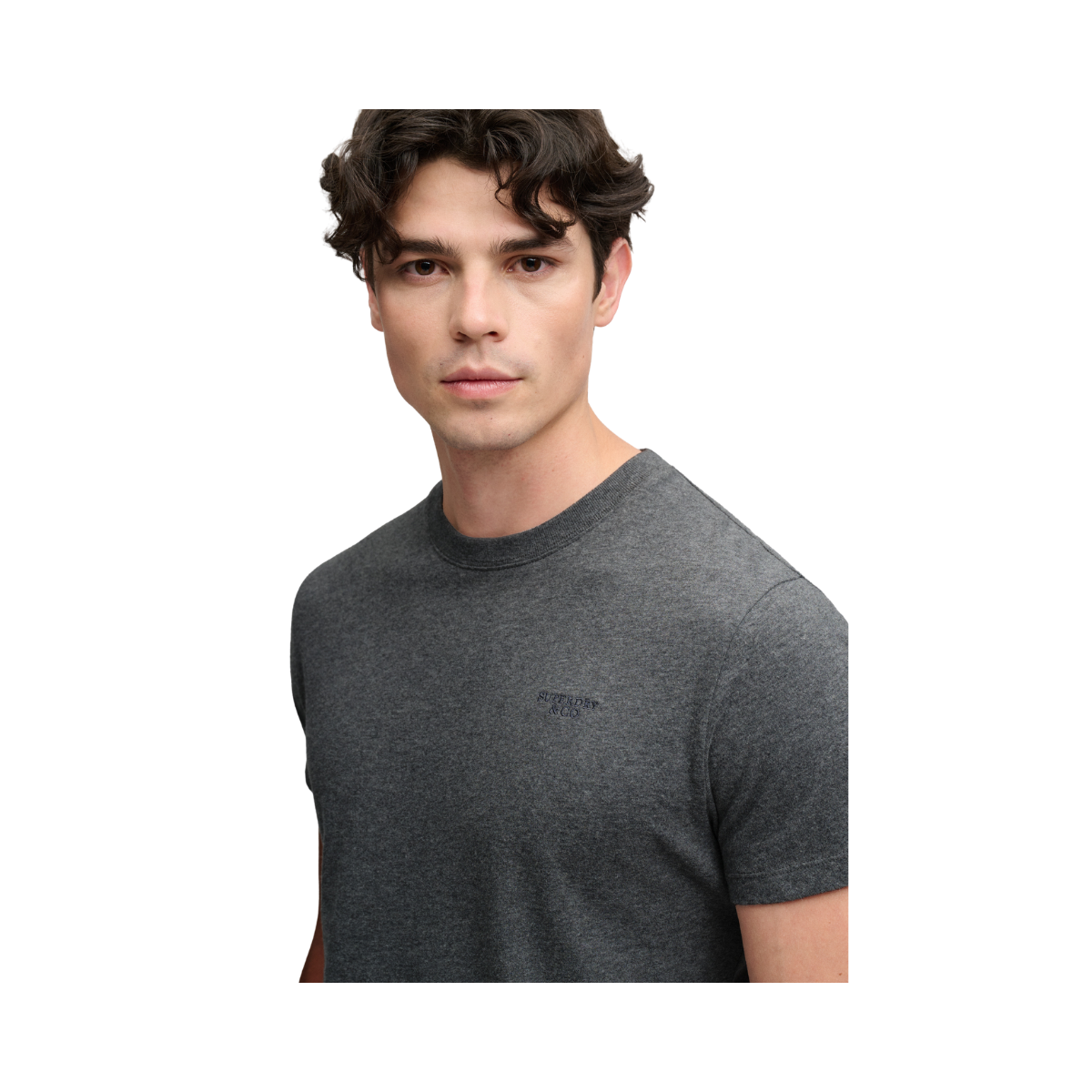 Essential Stacked Logo Emb Tee - Antique Grey Marl/Stone Grey