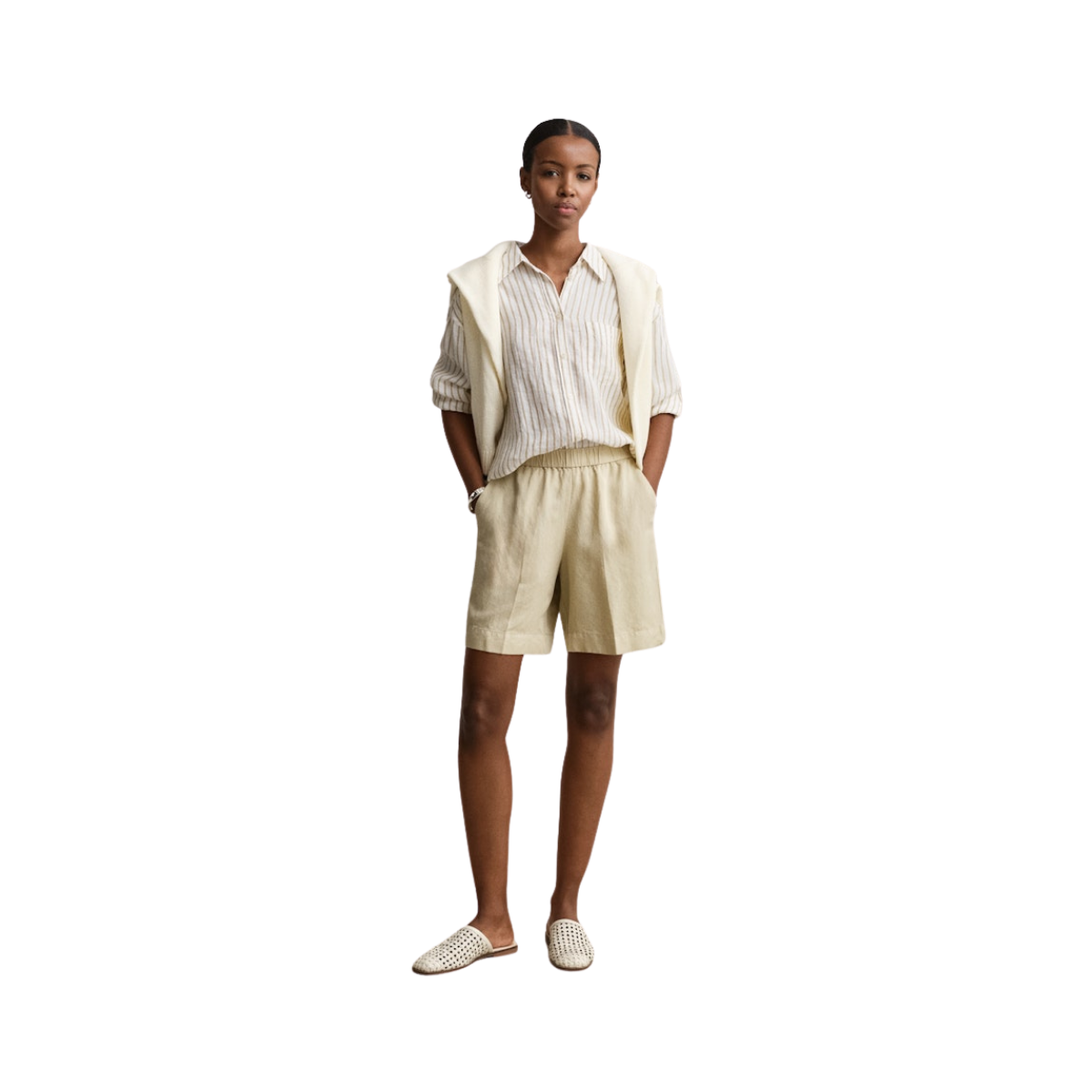 Linen Blend Pull On Shorts - 200 Oat Beige