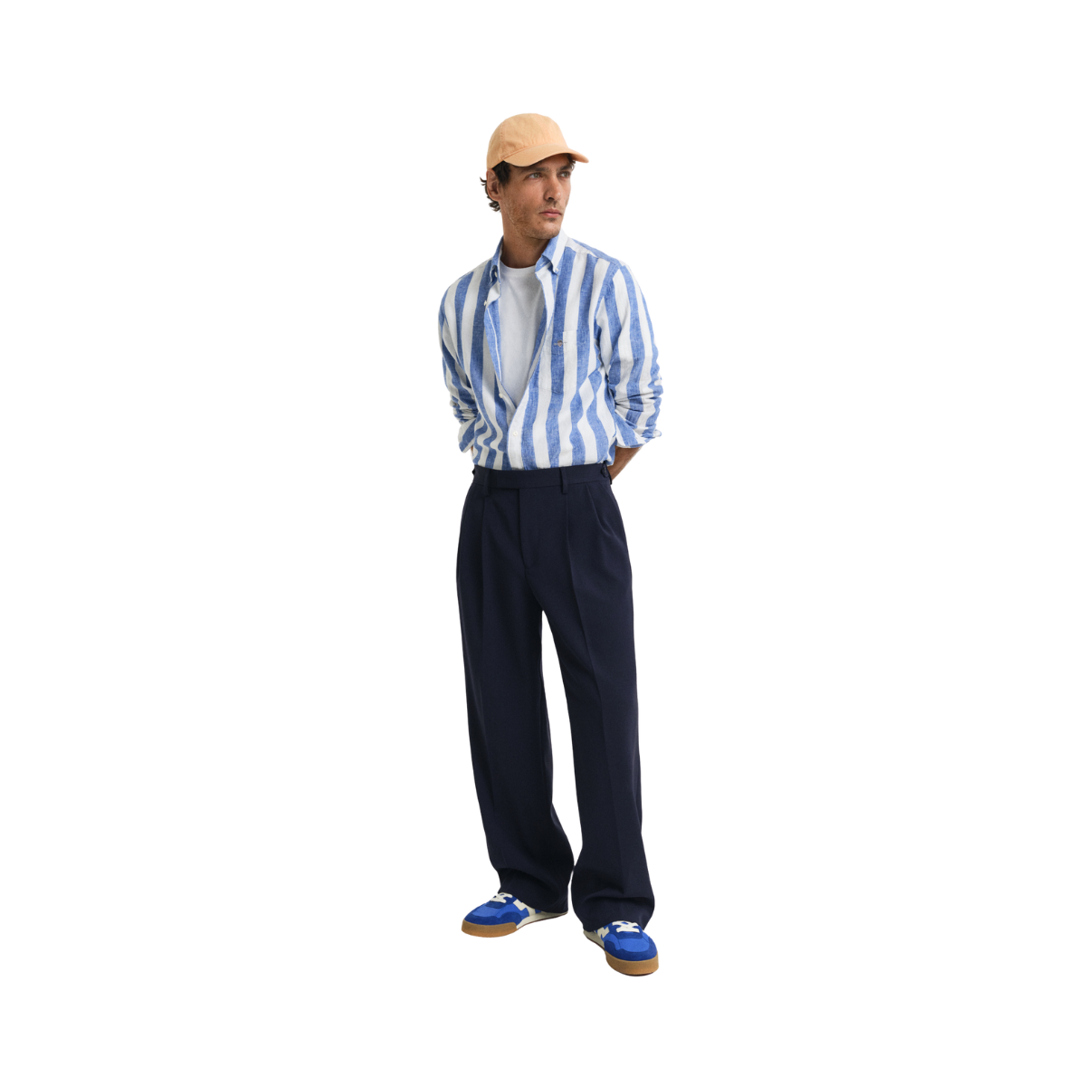 Reg Cotton Linen Bold Stripe Shirt - Rich Blue