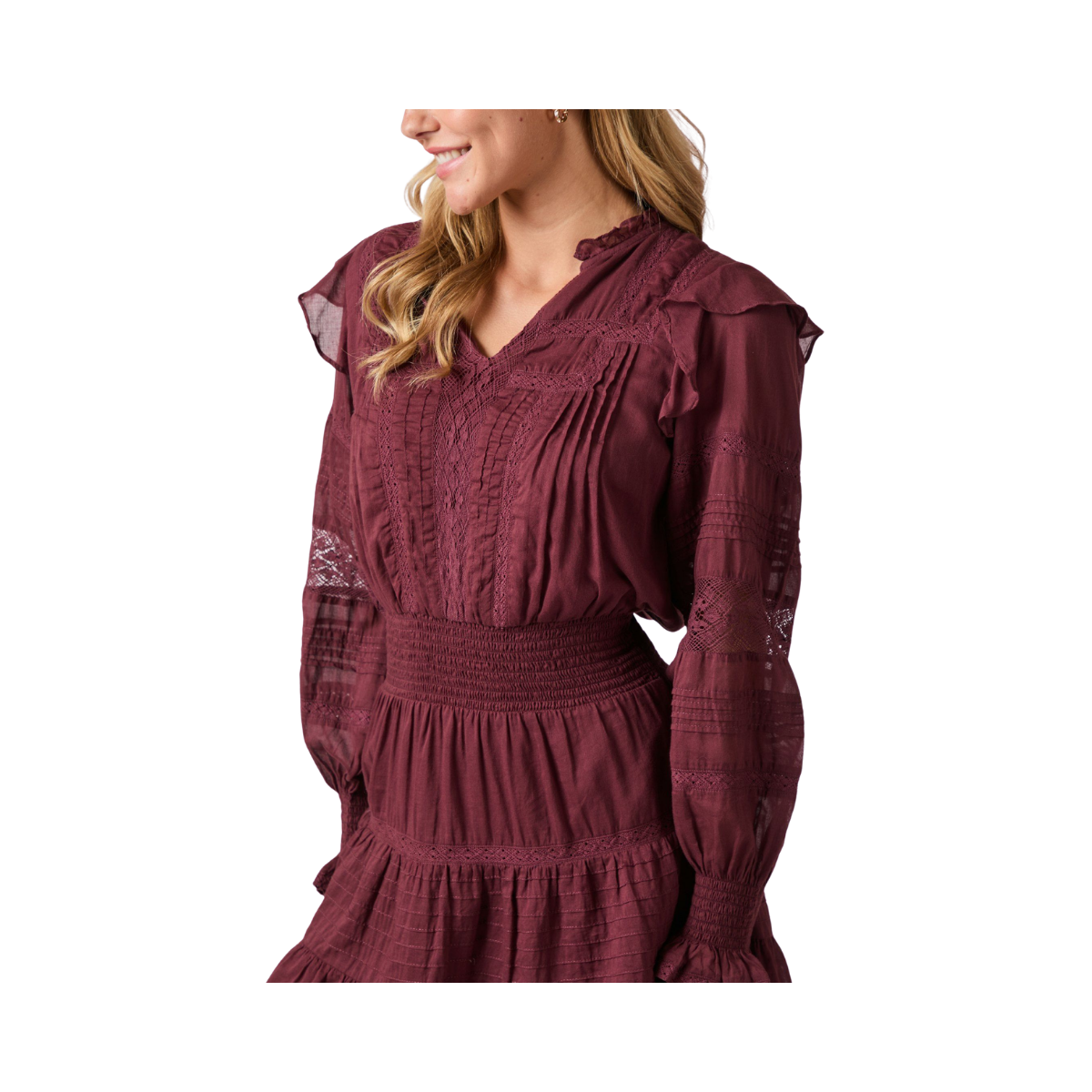Aran S voile Dress - Burgundy