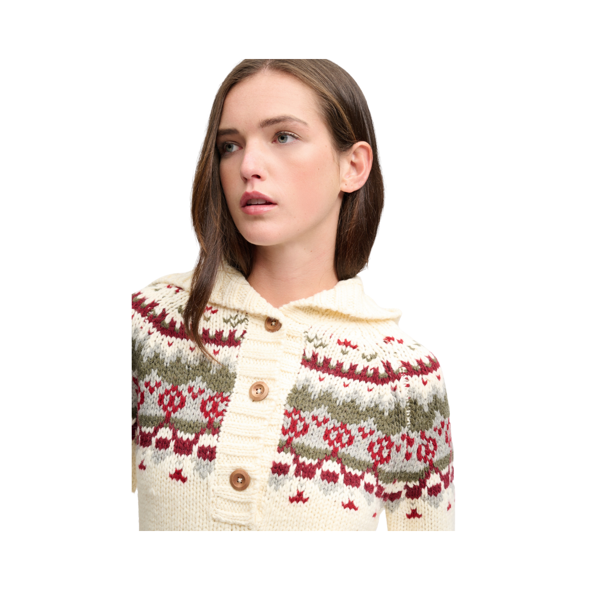 Fairisle 1/2 Button Hoodie - 1GP Ecru Multi