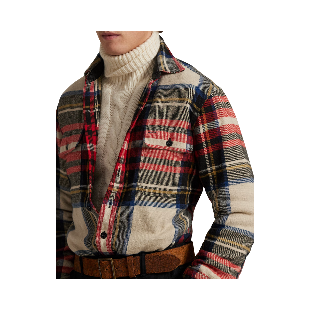 Long Sleeve Sport Shirt - Cream Red Multi