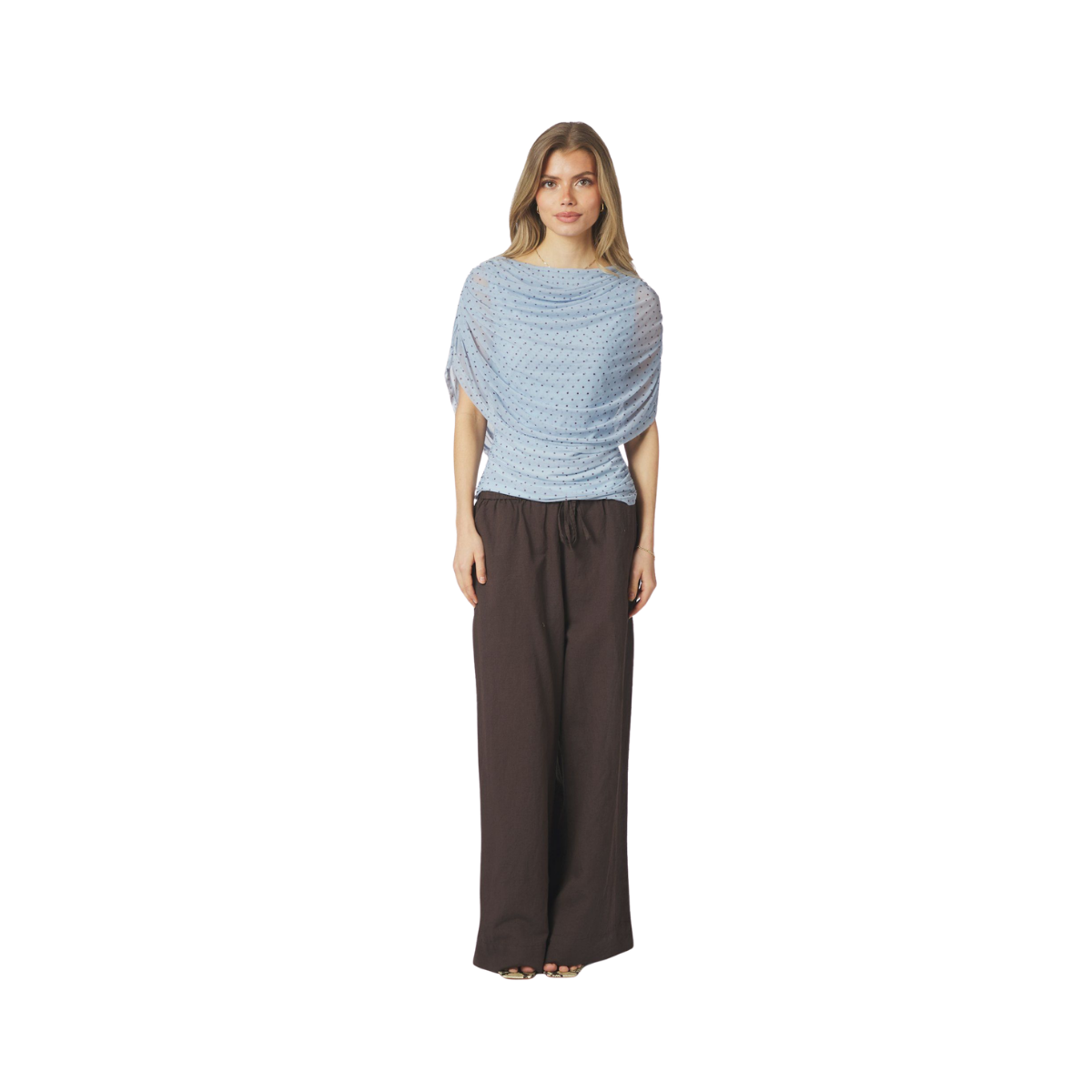 Cottuna Dot Drapy Mesh Top - Light Blue