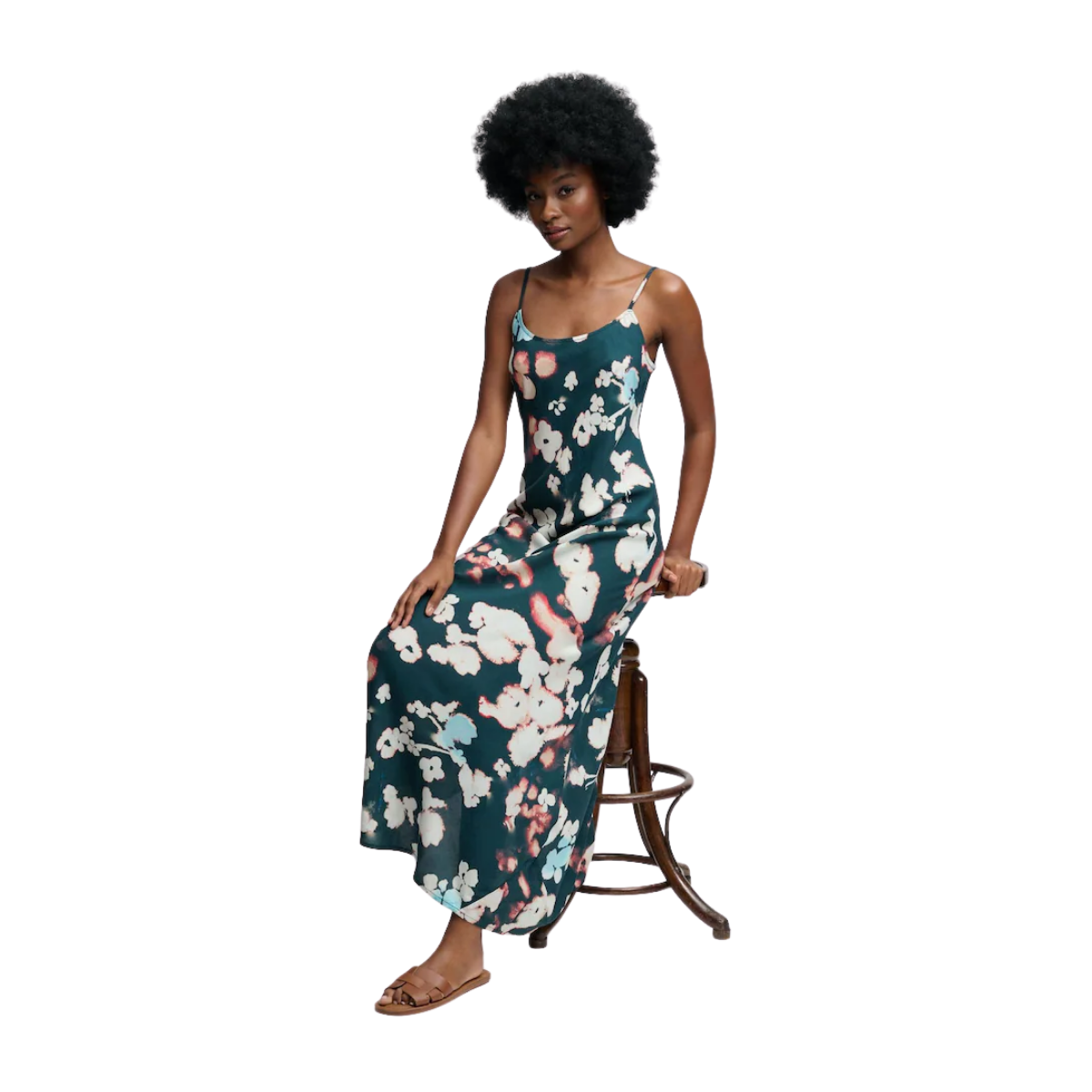 Printed Maxi Slip Dress - Ink Cherry Blossom