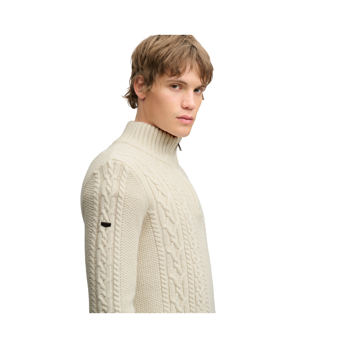 Jacob Cable Half Zip Knit - Ecru