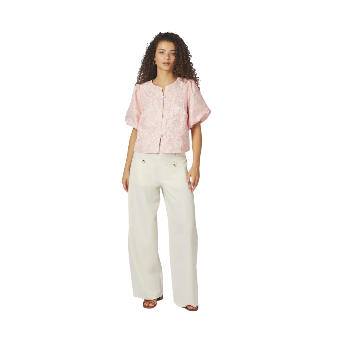 Aisa Soft Brocade Blouse - Light pink