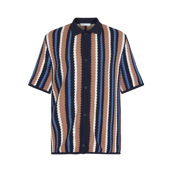 Loose SS Striped Knitted Shirt - Blue