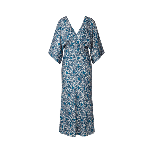 Juno V-Neck Satin Midi Dress - Blue