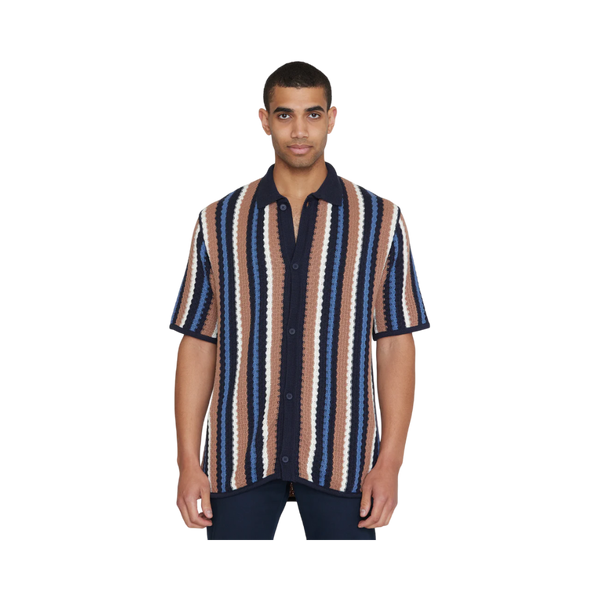 Loose SS Striped Knitted Shirt - Blue