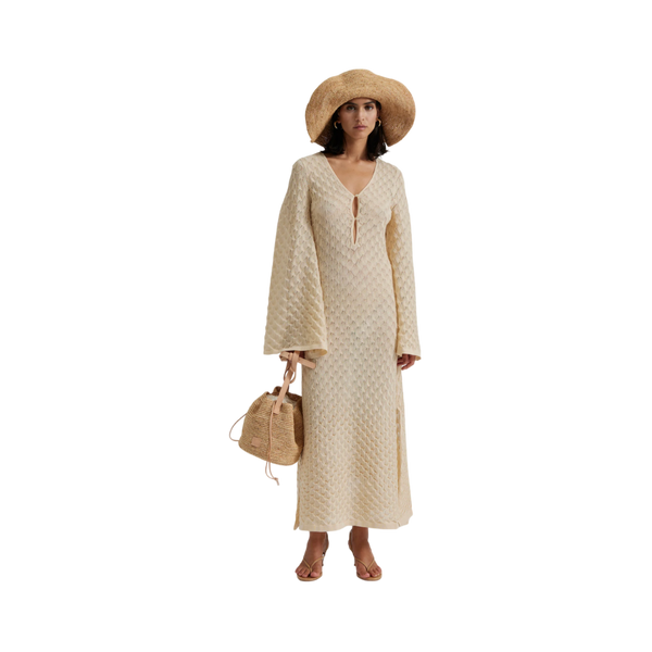 Sylvie Fitted Knitted Maxi Kaftan - Beige