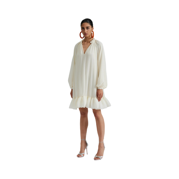 Alva Frill Detailed Mini Dress - White