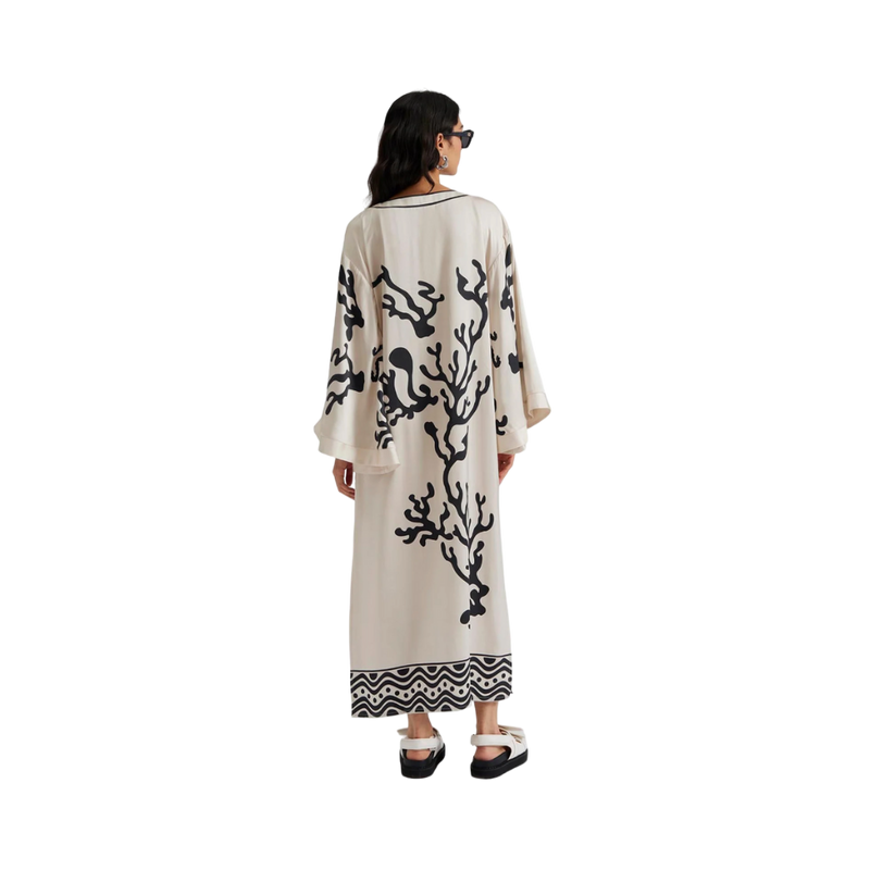Manon Printed Satin Kaftan Dress - White