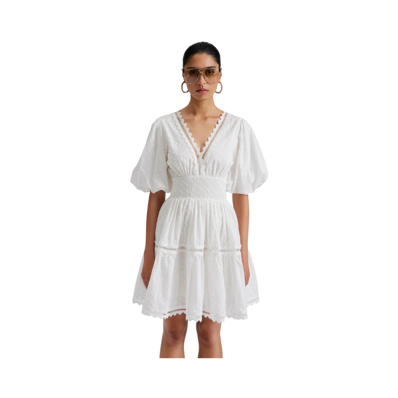 Elvira V-Neck Mini Dress - White