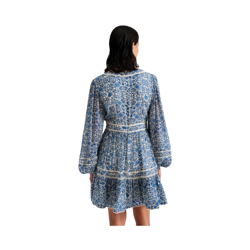 Ariella Printed Ruffled Mini Dress - Blue