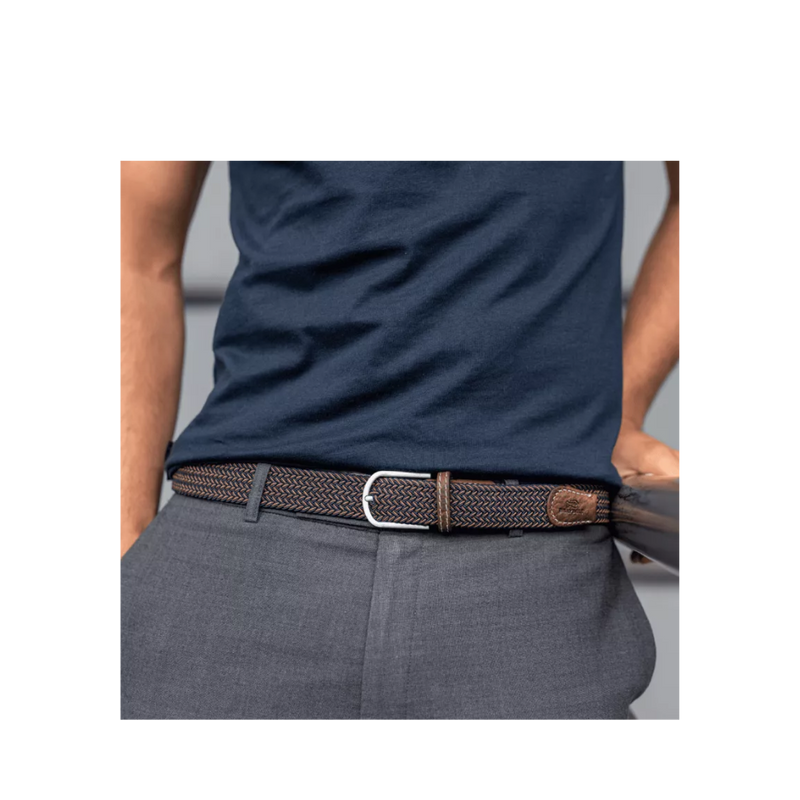 WOVEN ELASTIC BELT - TWO-TONED - Brown