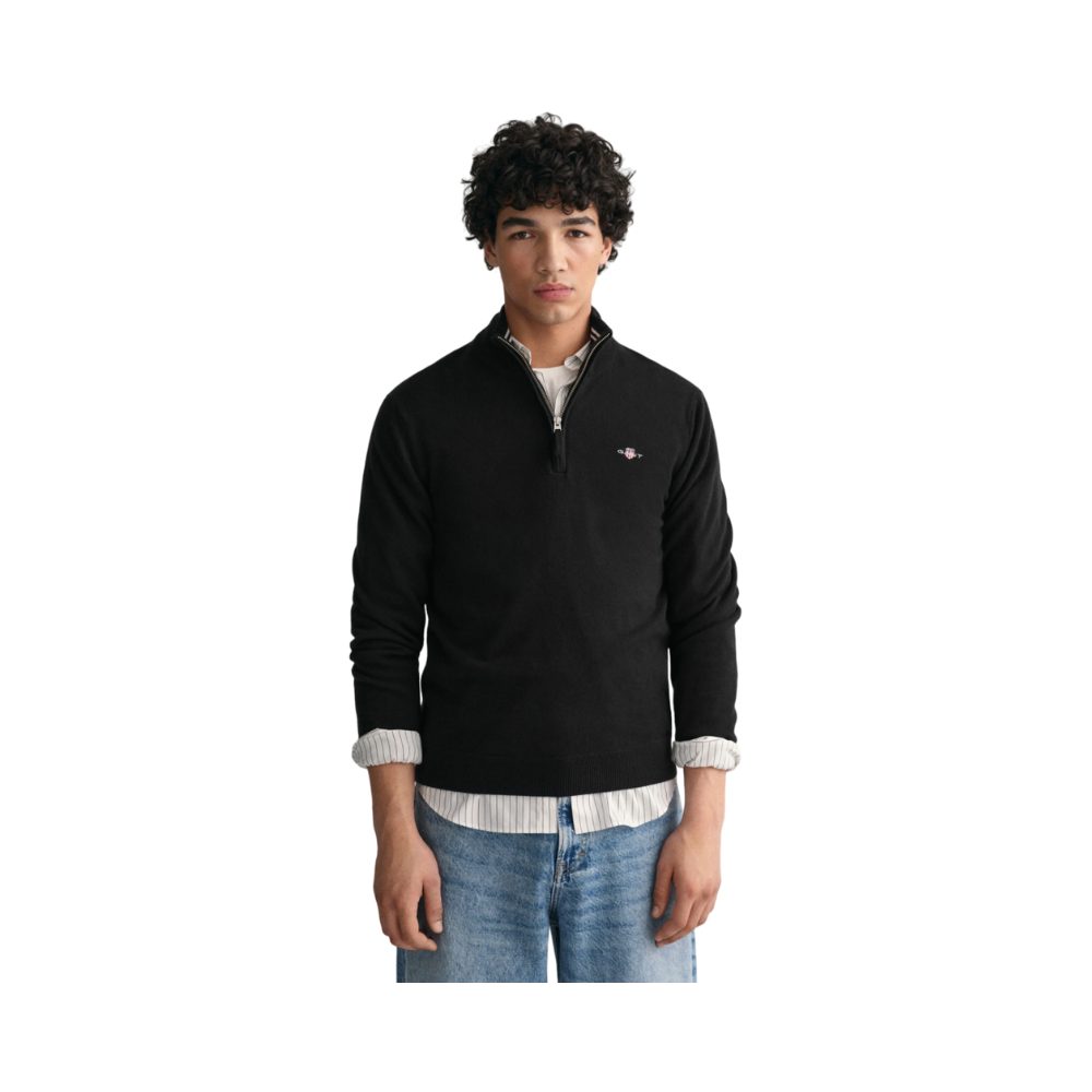 Superfine Lambswool Half Zip - Black