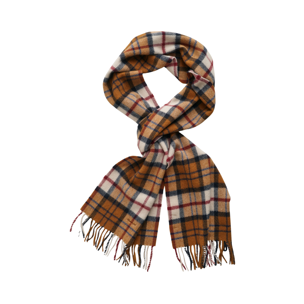 HERRINGBONE CHECK WOOL WOVEN SCARF - Brown