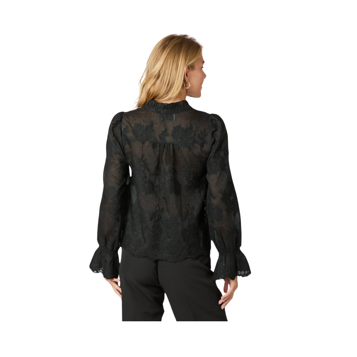 Amara Big Embroidery Blouse - Black