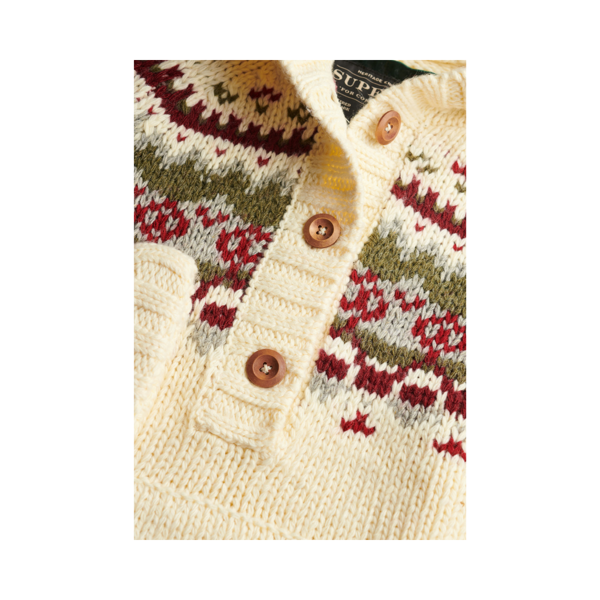 Fairisle 1/2 Button Hoodie - 1GP Ecru Multi