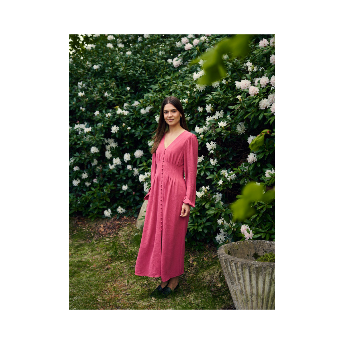 Annelie Solid Crepe Dress - Cherry Pink