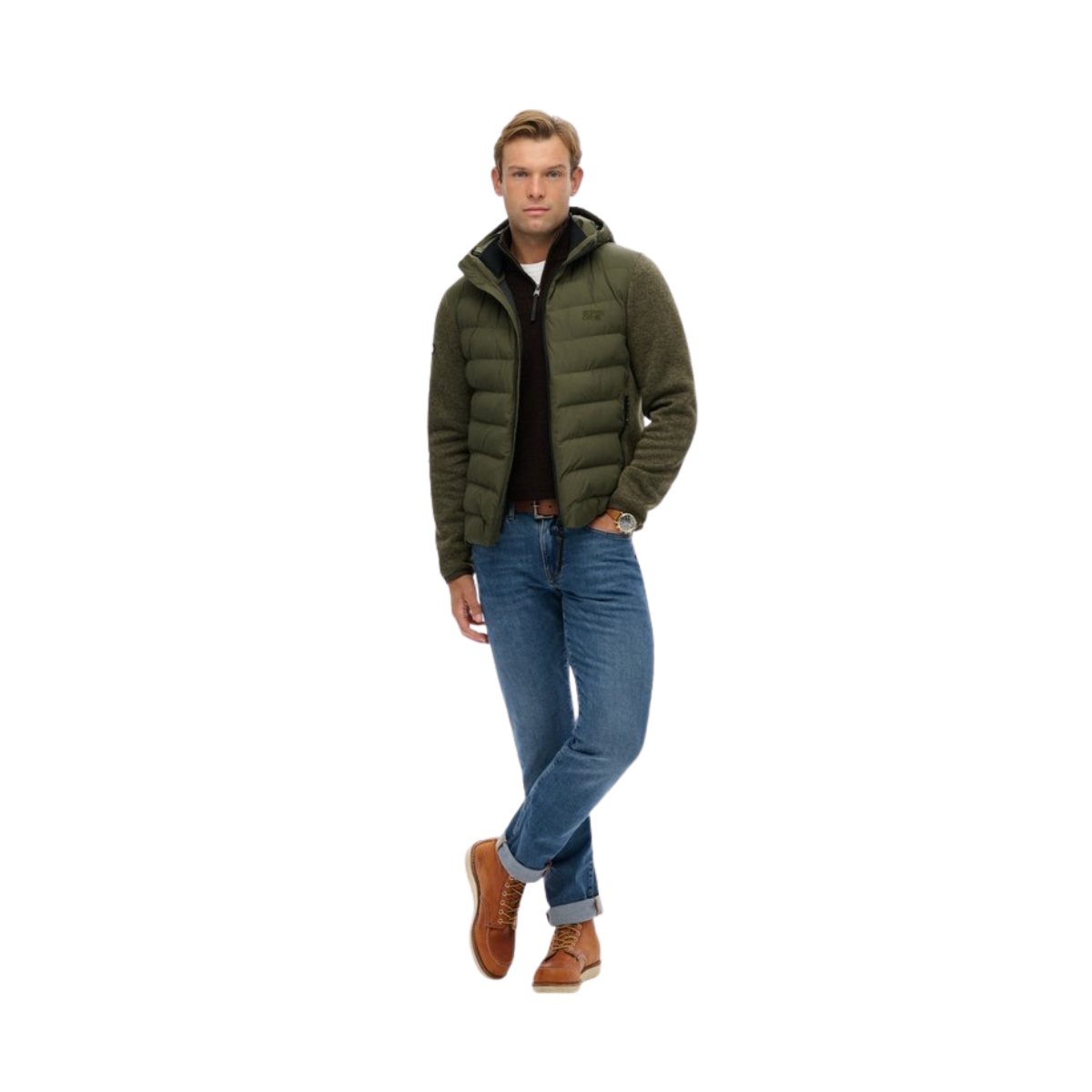 Hooded Storm Knit Hybrid Jacket - B9X Khaki Green Marl