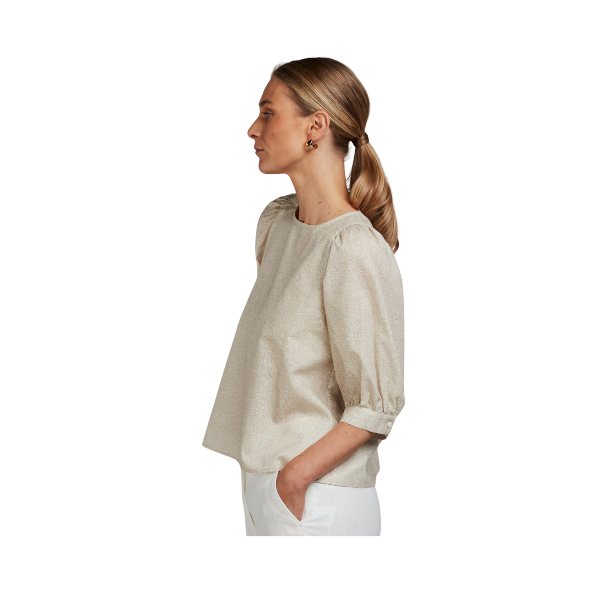 Carmen Blouse Puff Sleeve - Beige pattern
