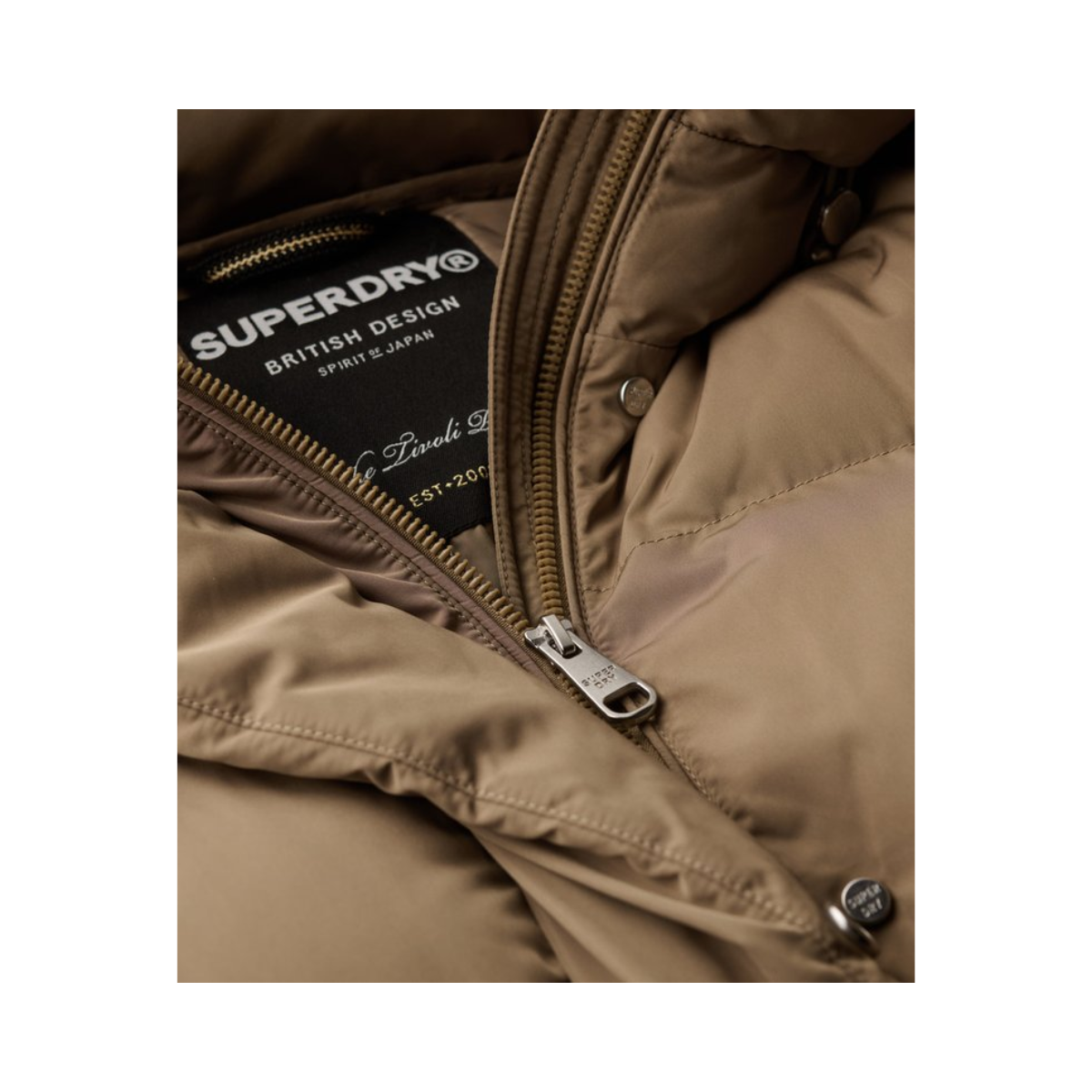 Longline Hooded Puffer Jacket - 8KO Fossil Brown