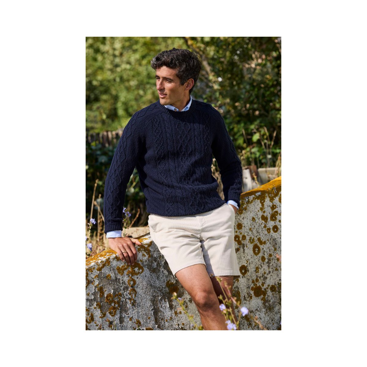 Crew Neck Cable Knit - Navy