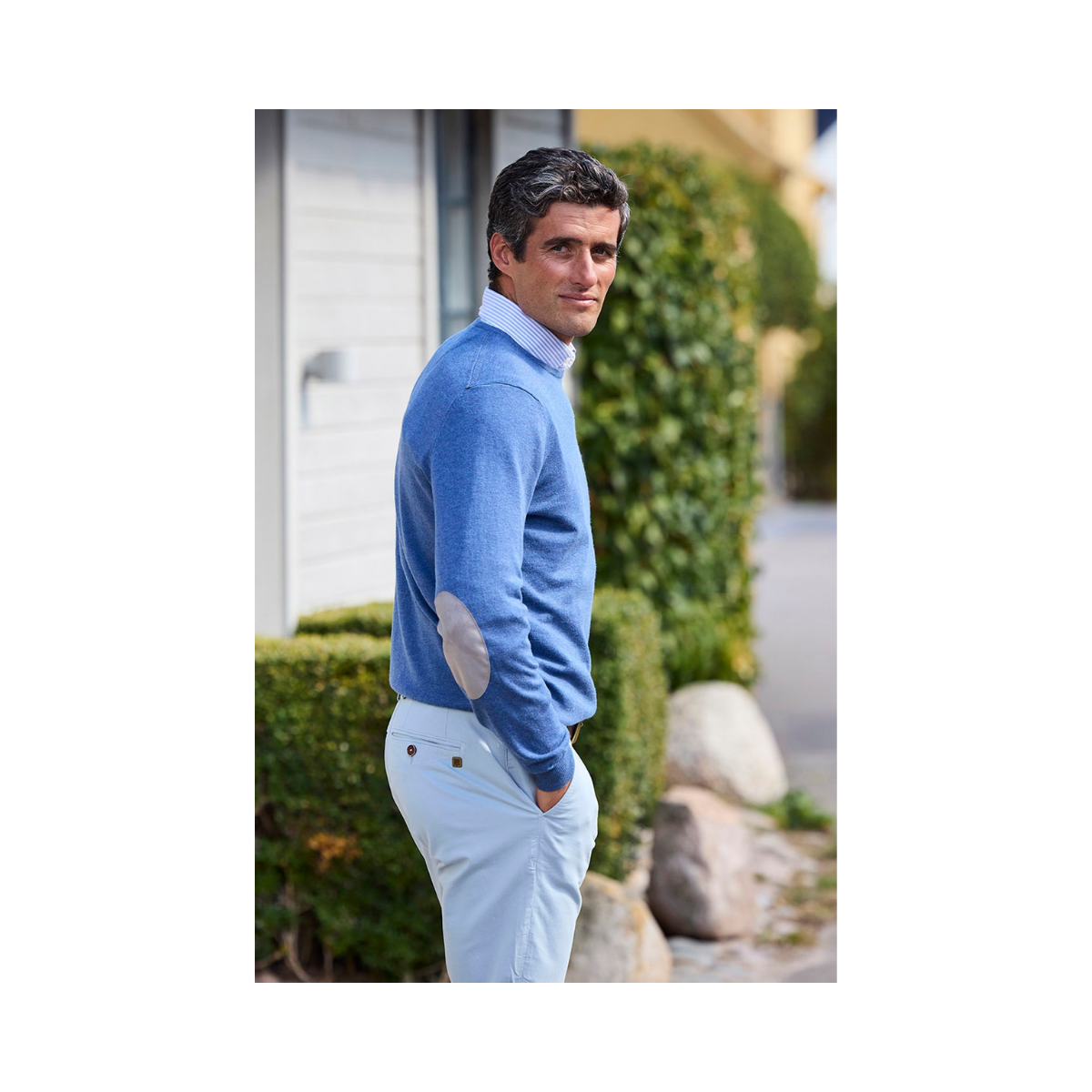 Crew Neck Knit E-Patch - Mid Blue