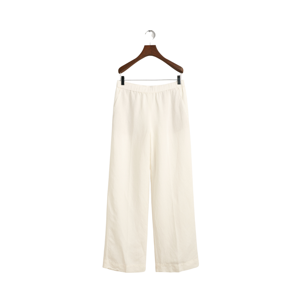 Relaxed Linen Blend Pull On Pants - White