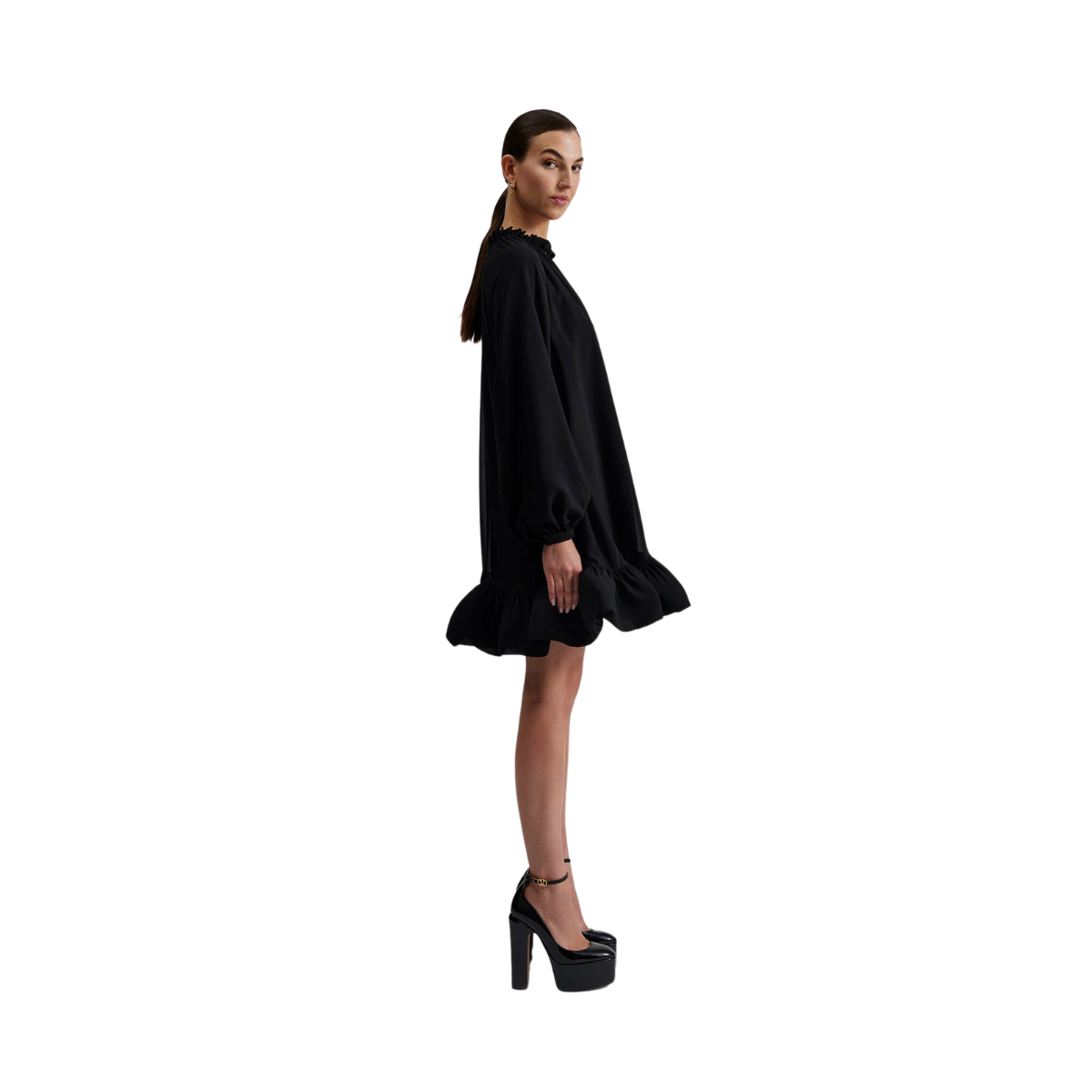 Alva Frill Detailed Mini Dress - Black