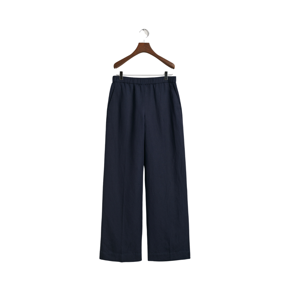 Relaxed Linen Blend Pull On Pants - Blue